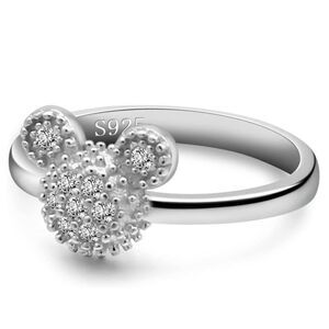 .925 Sterling Silver with White Diamond Cubic Zirconia Mickey Mouse Ring Size 6
